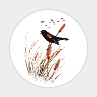 Watercolor Red-winged Blackbird Bird art Magnet